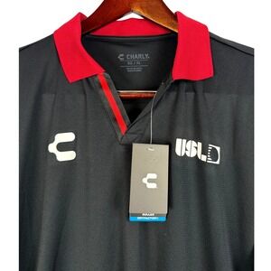 Charly Mens XL Soccer Polo Shirt USLD Black Rojo Red Dry Factor NWT‎